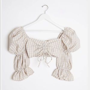 ASOS DESIGN seersucker crop top in white and beige size 2